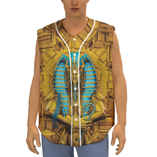 Golden Egyptian Pharaoh Print Sleeveless Baseball Jersey