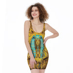 Golden Egyptian Pharaoh Print Sleeveless Bodycon Dress