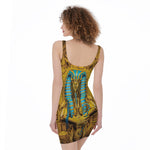 Golden Egyptian Pharaoh Print Sleeveless Bodycon Dress