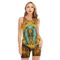 Golden Egyptian Pharaoh Print Sleeveless One Piece Swimsuit