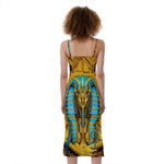 Golden Egyptian Pharaoh Print Slim Fit Midi Cami Dress