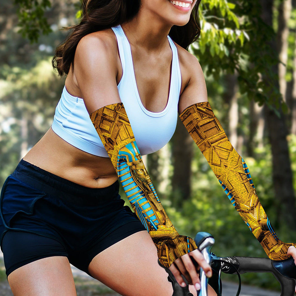 Golden Egyptian Pharaoh Print Sun Protection Arm Sleeves