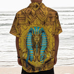Golden Egyptian Pharaoh Print Textured Short Sleeve Shirt
