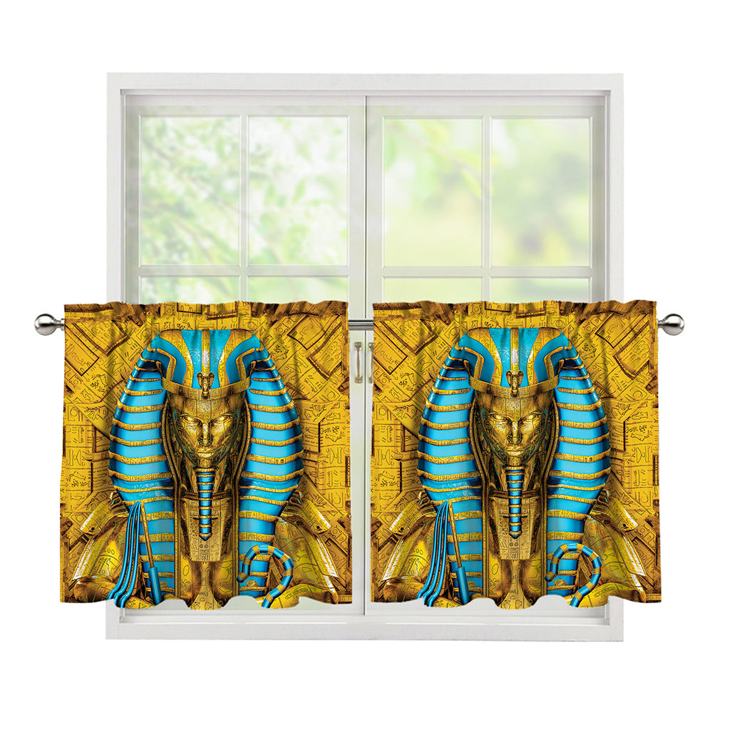 Golden Egyptian Pharaoh Print Tier Curtains