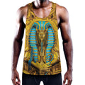 Golden Egyptian Pharaoh Print Men's Workout Tank Top