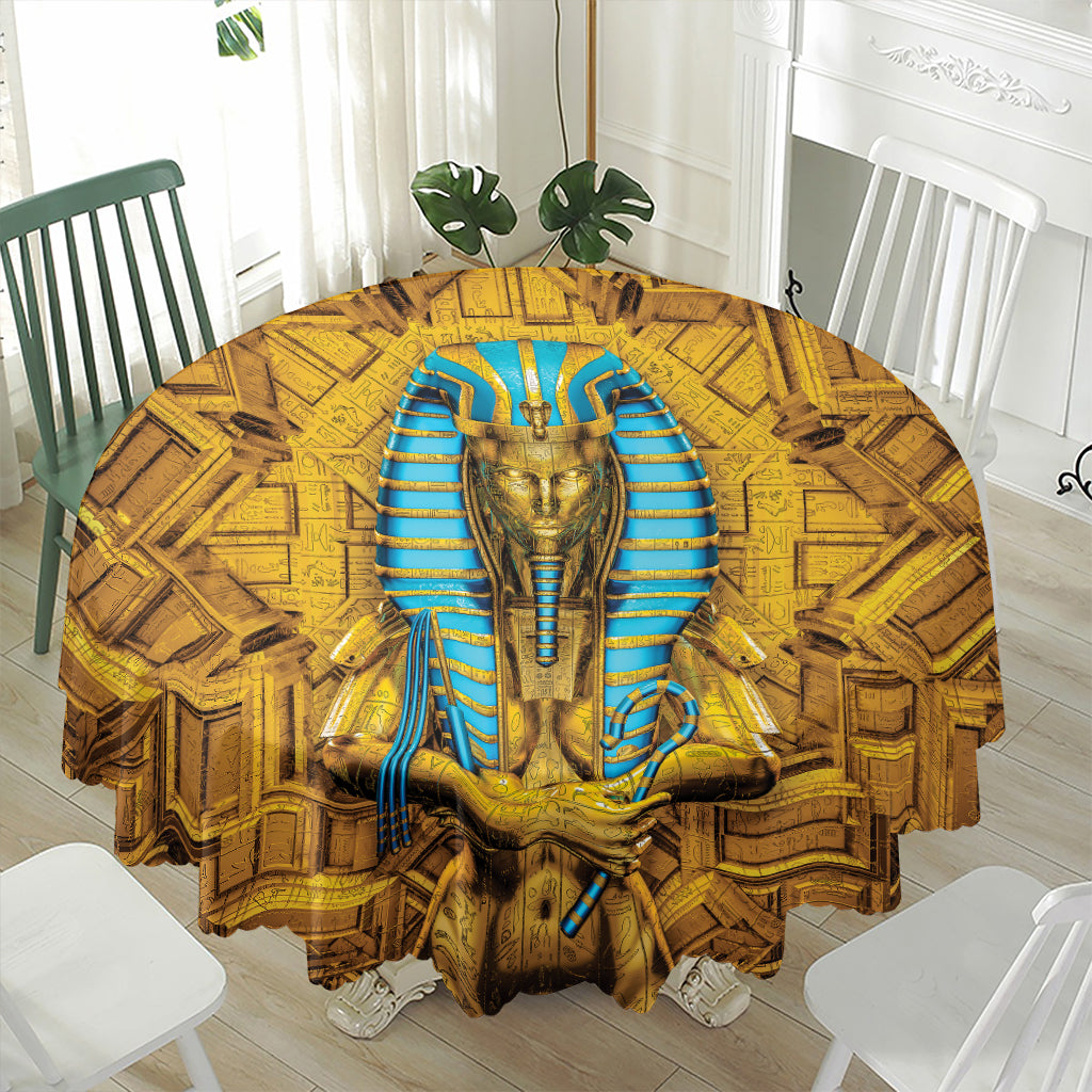 Golden Egyptian Pharaoh Print Waterproof Round Tablecloth