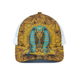 Golden Egyptian Pharaoh Print White Mesh Trucker Cap