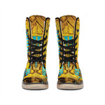 Golden Egyptian Pharaoh Print Winter Boots
