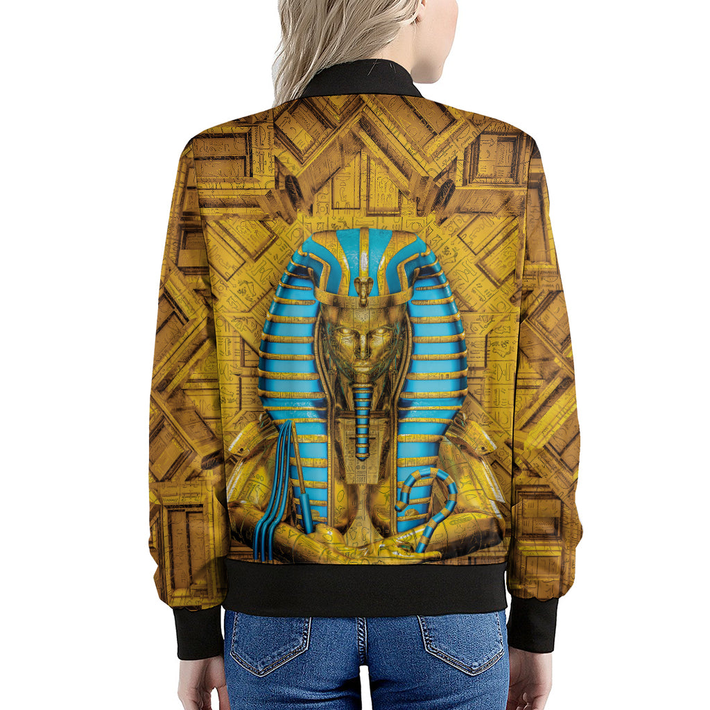 Golden Egyptian Pharaoh Print Women's Bomber Jacket