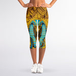 Golden Egyptian Pharaoh Print Women's Capri Leggings