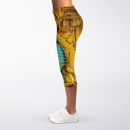Golden Egyptian Pharaoh Print Women's Capri Leggings