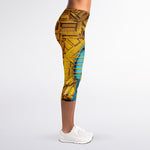 Golden Egyptian Pharaoh Print Women's Capri Leggings