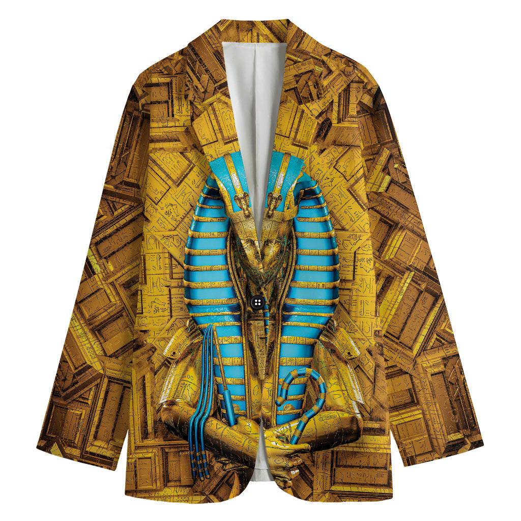 Golden Egyptian Pharaoh Print Women's Cotton Blazer