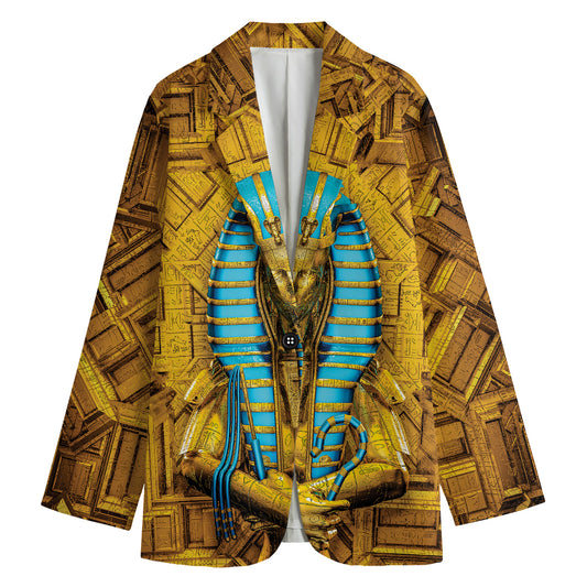 Golden Egyptian Pharaoh Print Women's Cotton Blazer