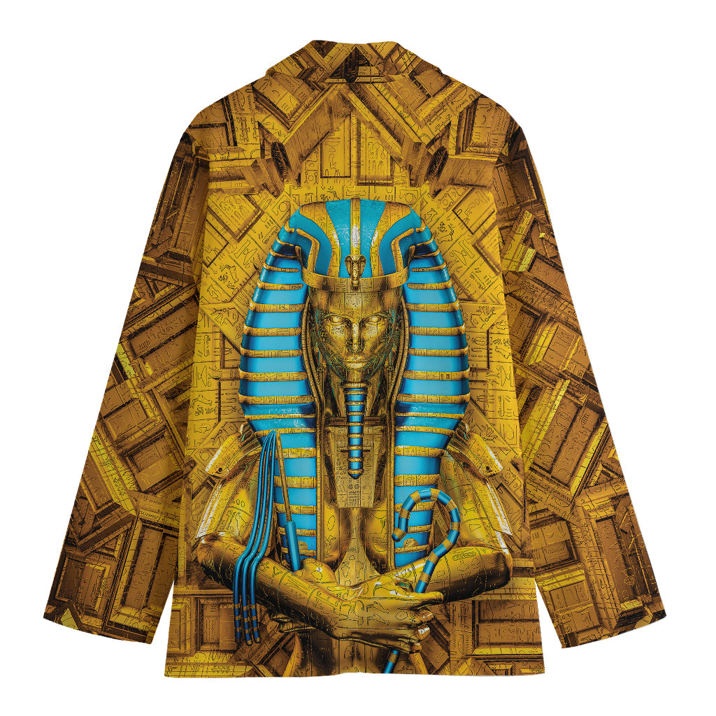 Golden Egyptian Pharaoh Print Women's Cotton Blazer