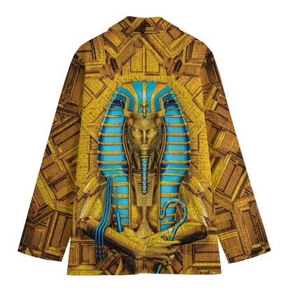 Golden Egyptian Pharaoh Print Women's Cotton Blazer