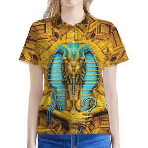 Golden Egyptian Pharaoh Print Women's Polo Shirt