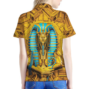 Golden Egyptian Pharaoh Print Women's Polo Shirt