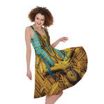 Golden Egyptian Pharaoh Print Women's Sleeveless Dress
