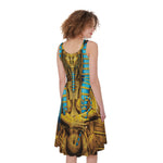 Golden Egyptian Pharaoh Print Women's Sleeveless Dress