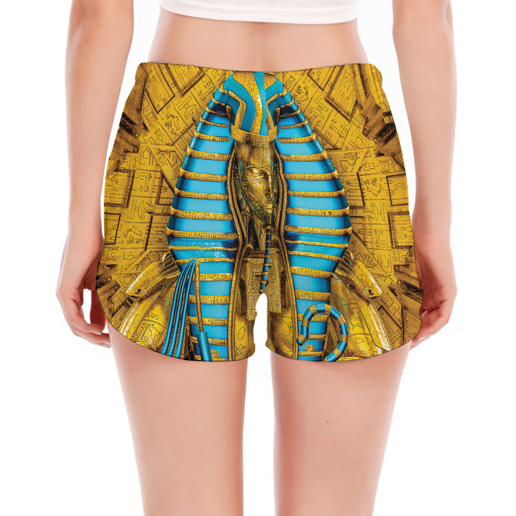 Golden Egyptian Pharaoh Print Women's Split Running Shorts