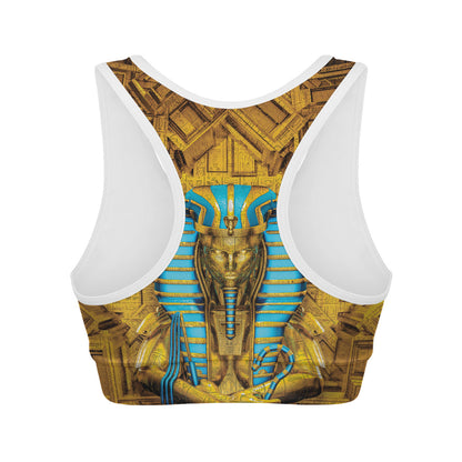 Golden Egyptian Pharaoh Print Women's Sports Bra