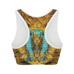 Golden Egyptian Pharaoh Print Women's Sports Bra