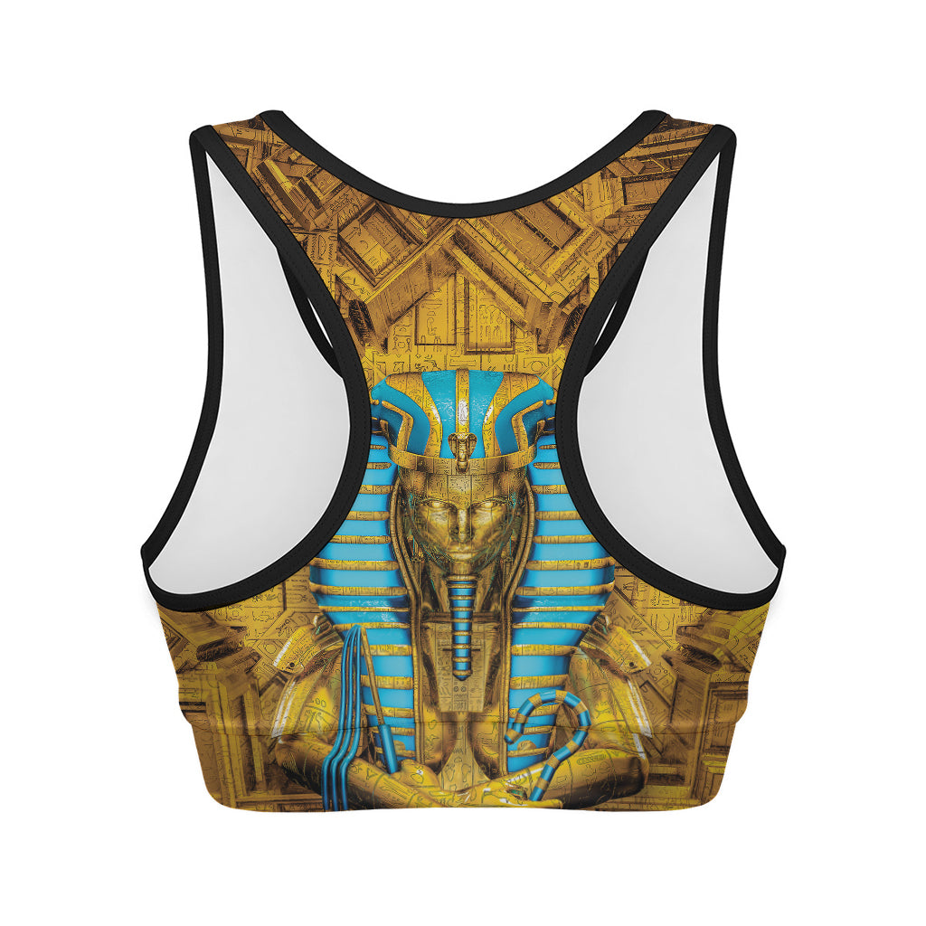 Golden Egyptian Pharaoh Print Women's Sports Bra
