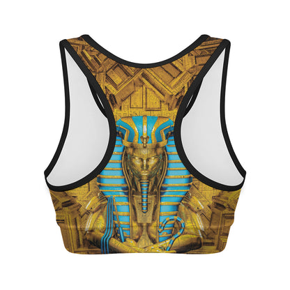 Golden Egyptian Pharaoh Print Women's Sports Bra