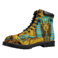Golden Egyptian Pharaoh Print Padded Collar Lace Up Boots