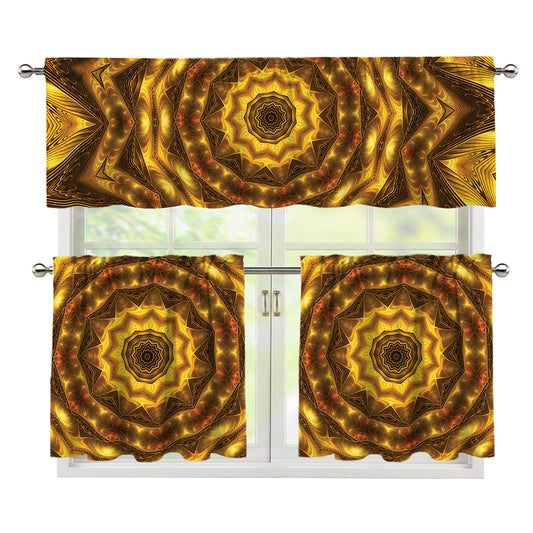 Golden Kaleidoscope Print 3 Piece Kitchen Curtains