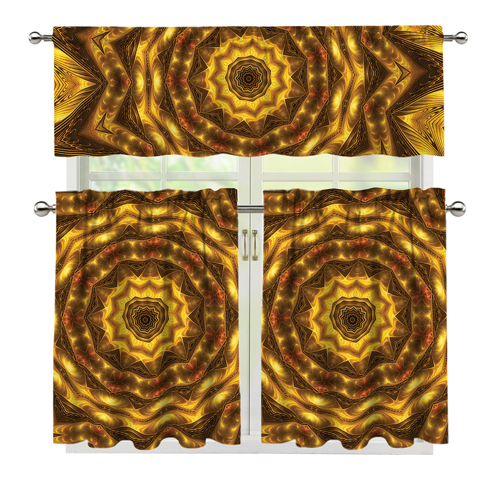 Golden Kaleidoscope Print 3 Piece Kitchen Curtains