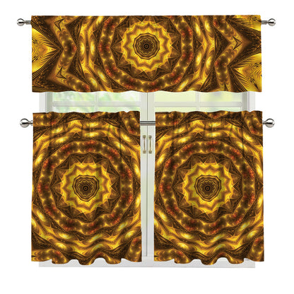 Golden Kaleidoscope Print 3 Piece Kitchen Curtains