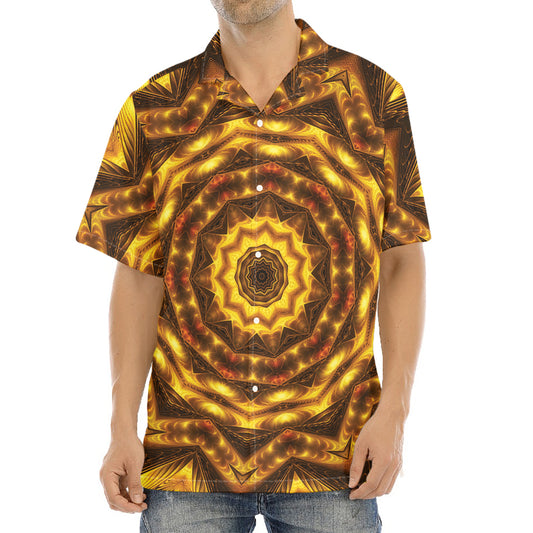Golden Kaleidoscope Print Aloha Shirt