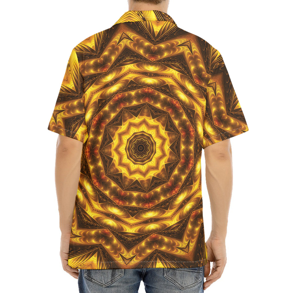 Golden Kaleidoscope Print Aloha Shirt