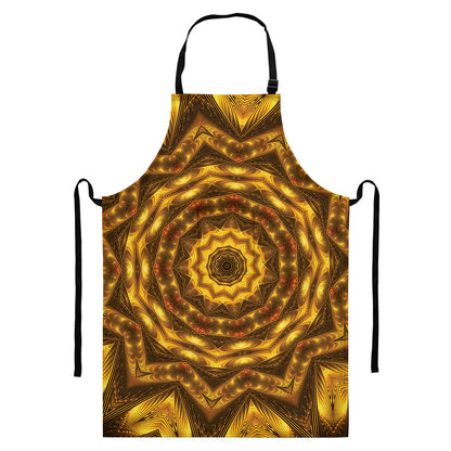 Golden Kaleidoscope Print Bib Apron With Pocket