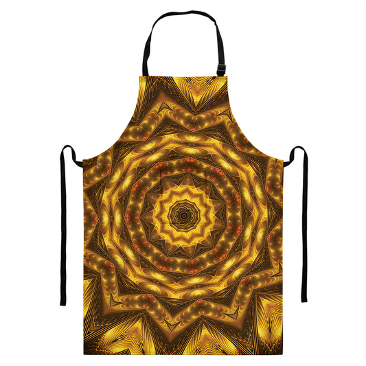 Golden Kaleidoscope Print Bib Apron With Pocket