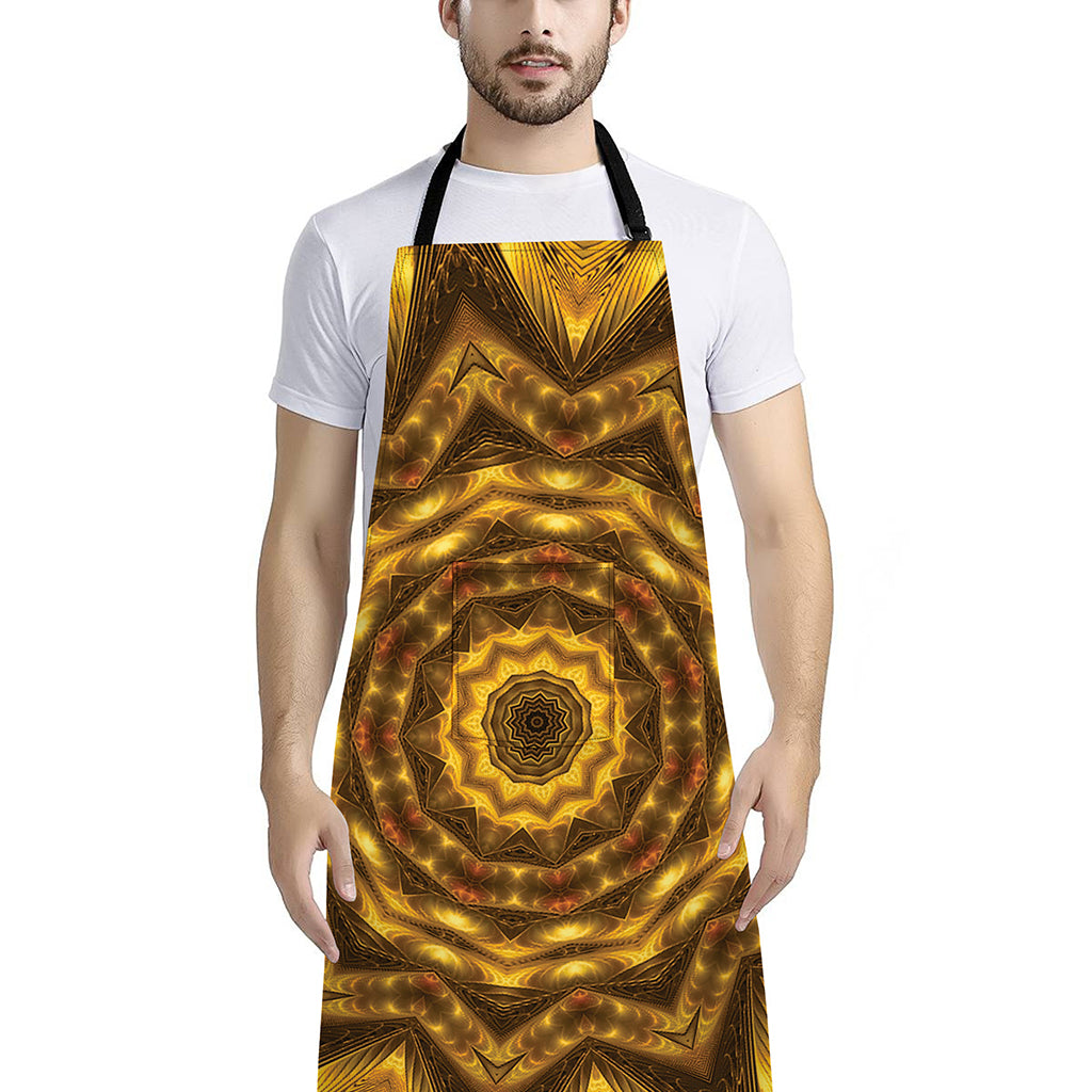 Golden Kaleidoscope Print Bib Apron With Pocket