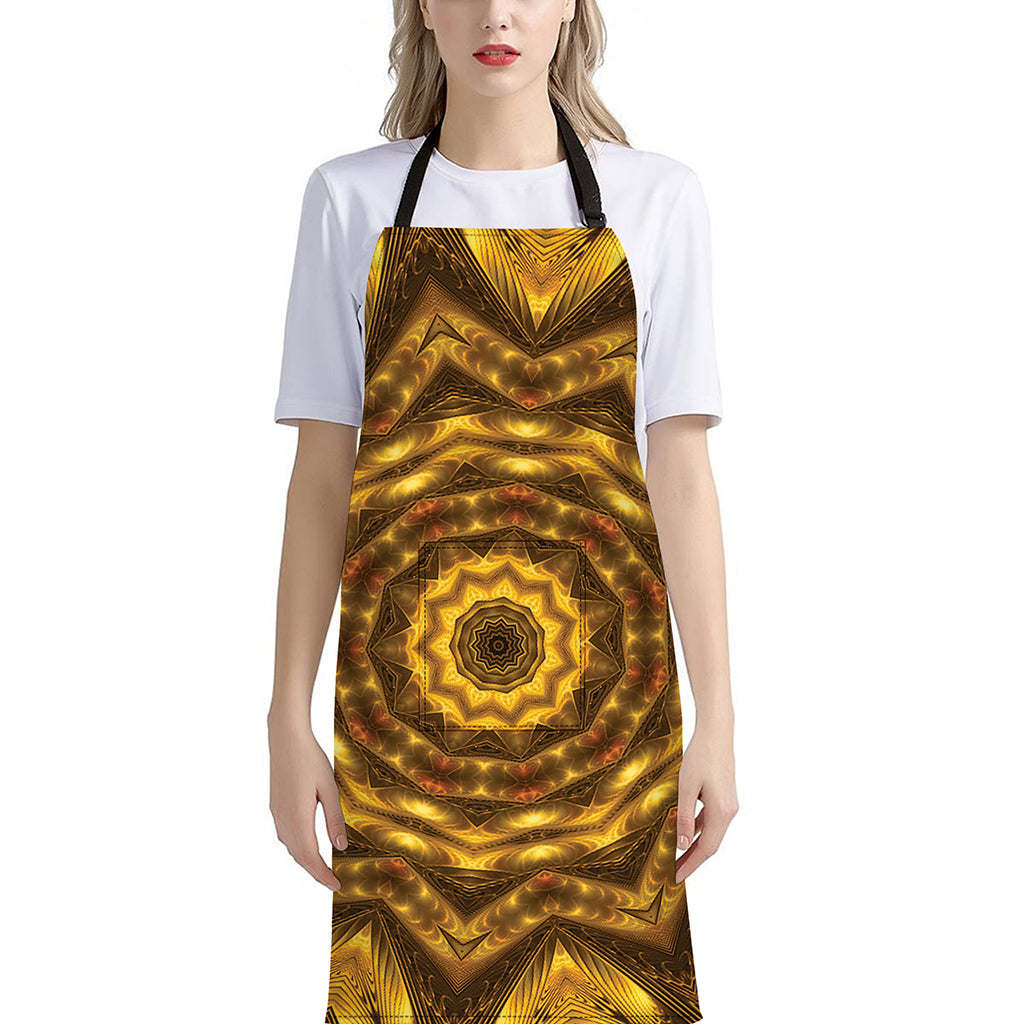 Golden Kaleidoscope Print Bib Apron With Pocket