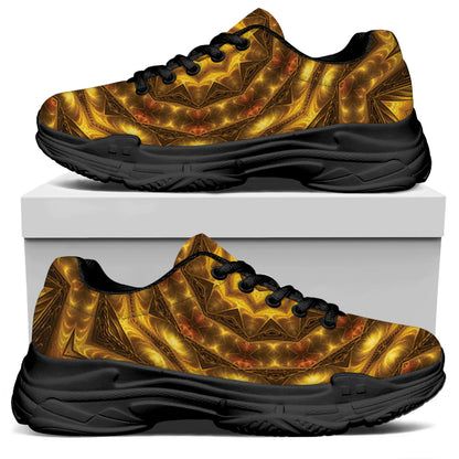 Golden Kaleidoscope Print Black Chunky Shoes