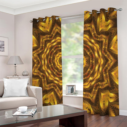 Golden Kaleidoscope Print Blackout Grommet Curtains