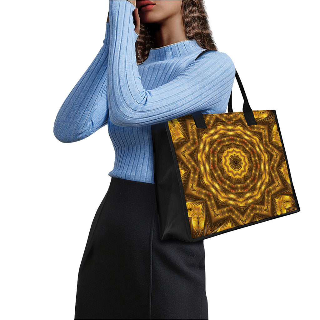 Golden Kaleidoscope Print Canvas Tote Bag