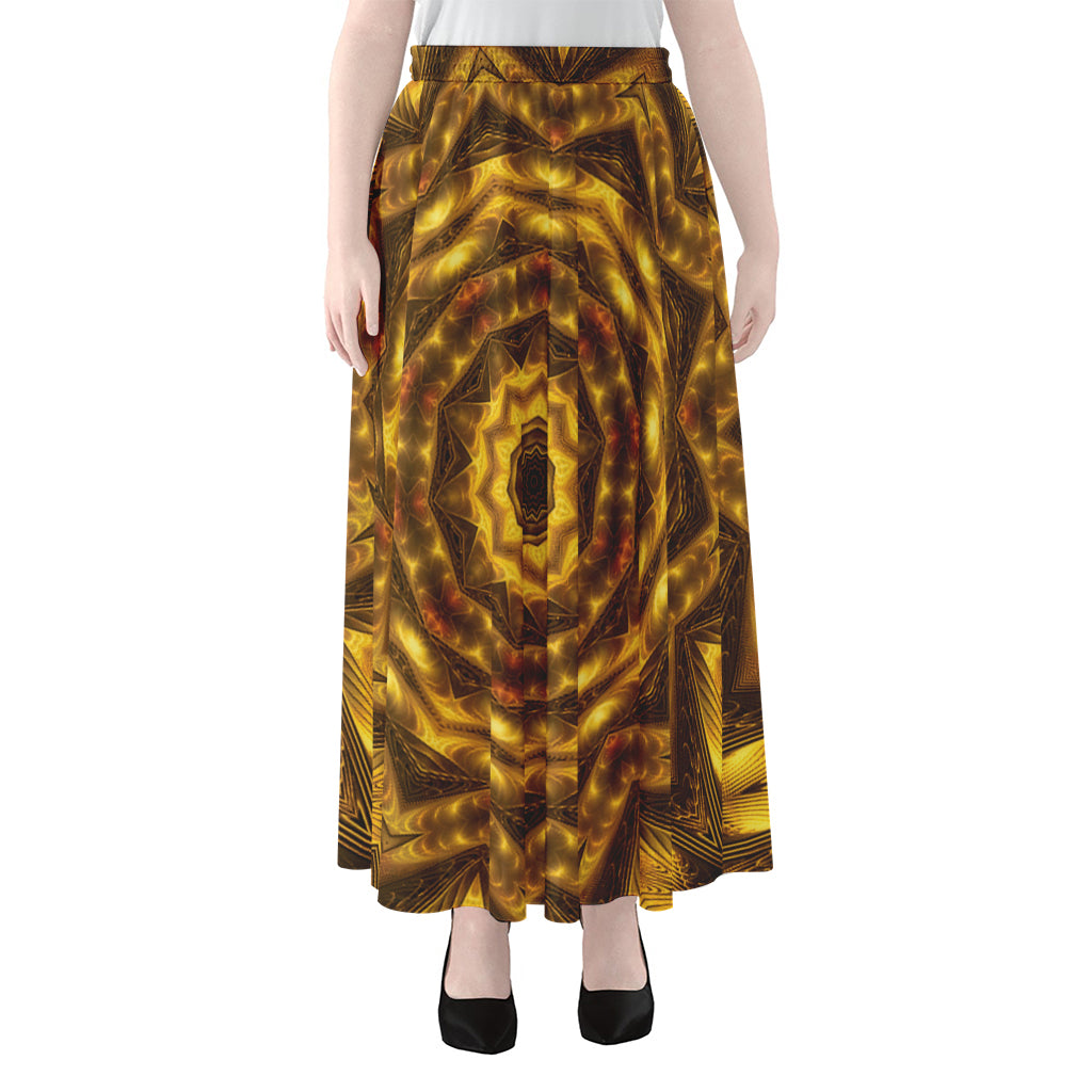 Golden Kaleidoscope Print Chiffon Maxi Skirt