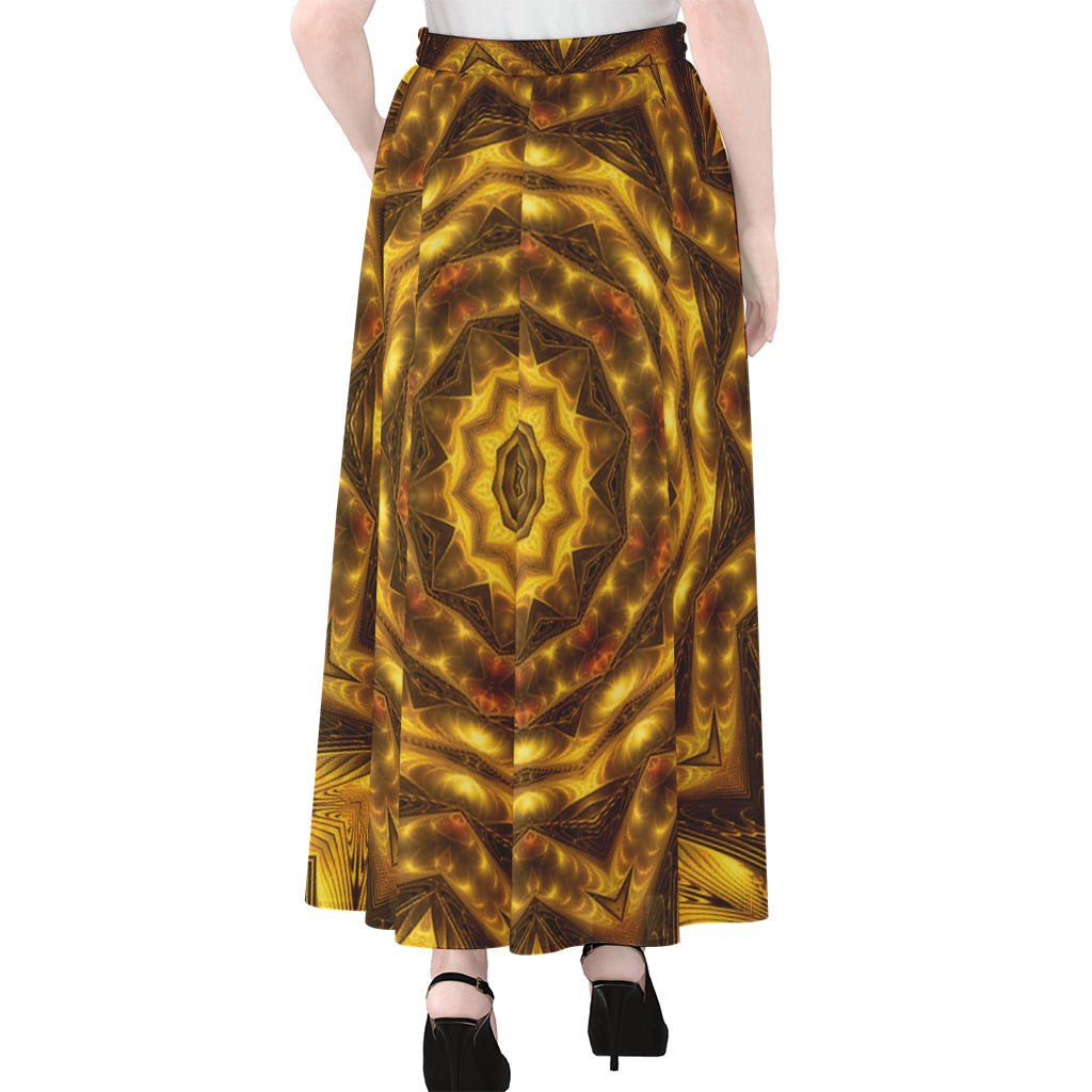 Golden Kaleidoscope Print Chiffon Maxi Skirt
