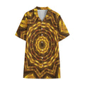 Golden Kaleidoscope Print Cotton Hawaiian Shirt