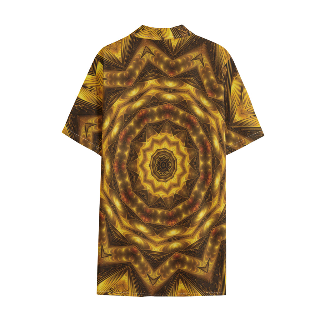 Golden Kaleidoscope Print Cotton Hawaiian Shirt