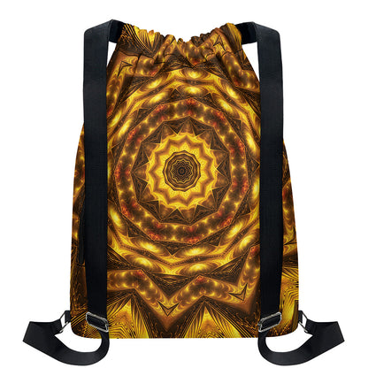 Golden Kaleidoscope Print Drawstring Backpack