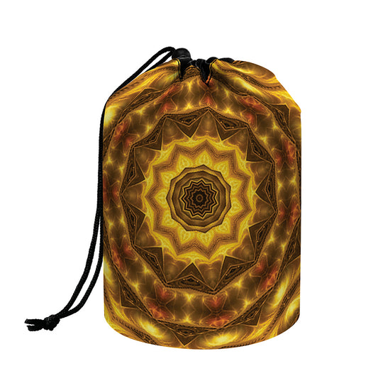 Golden Kaleidoscope Print Drawstring Makeup Bag