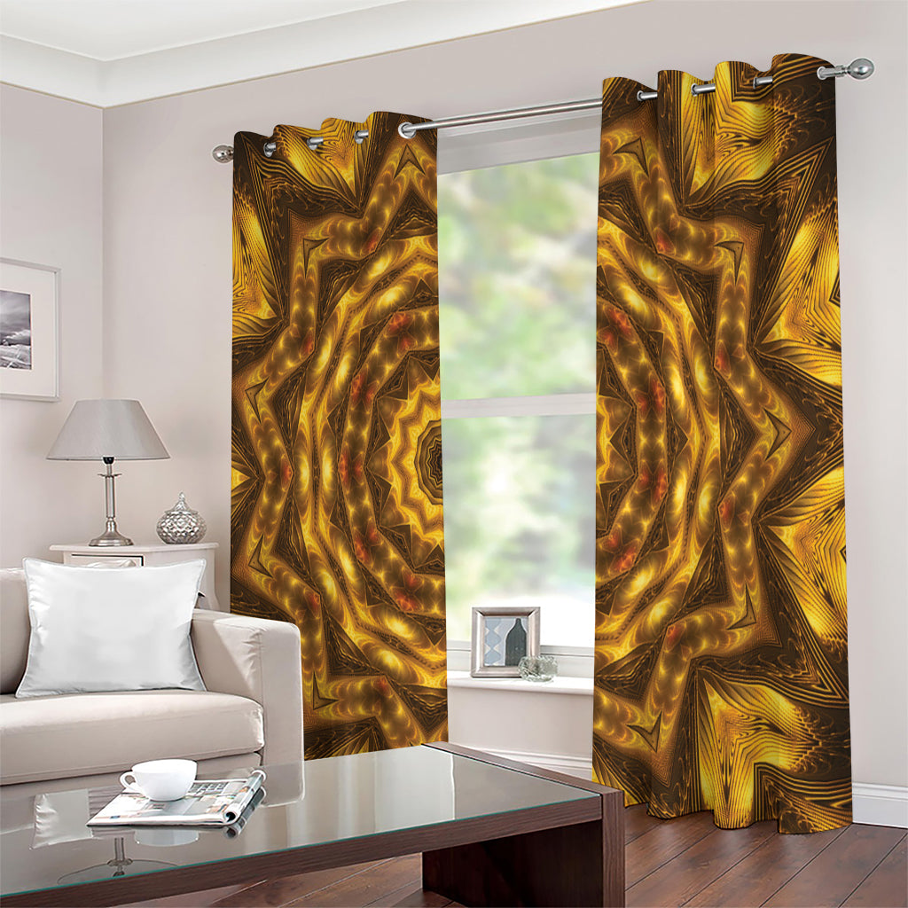 Golden Kaleidoscope Print Extra Wide Grommet Curtains