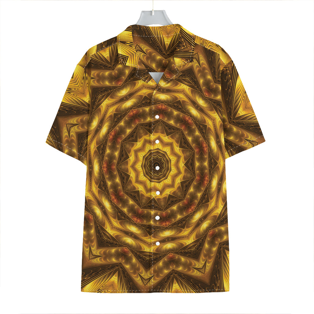 Golden Kaleidoscope Print Hawaiian Shirt